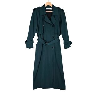 Vintage Irving Posluns Women's Green 100% Pure Virgin Wool Trench Coat 12